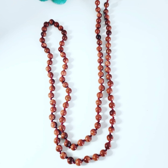 Super long Goldstone beaded necklace - Picture 2 of 3